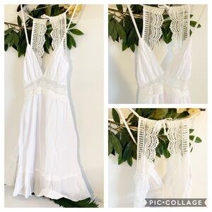 White lined Gauze Dress with Crochet waist…